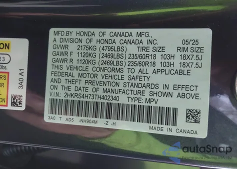 2026 Honda Cr-V Ex-L Awd z USA, uszkodzony, nr VIN 2HKRS4H73TH402340